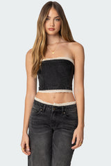 Karlie Lace Trim Denim Tube Top