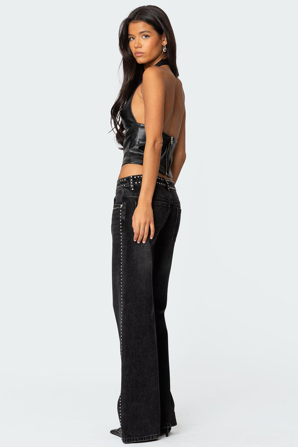 Tana Faux Leather Halter Top