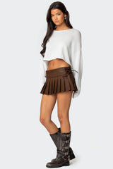 Faux Leather Pleated Mini Skort