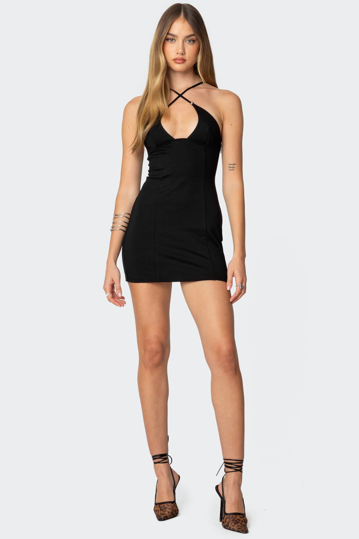 Louie Crossover Beaded Mini Dress