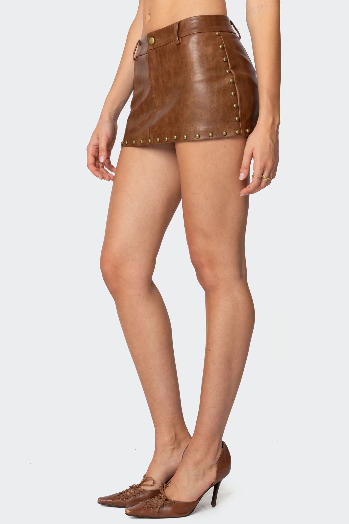 Studded Faux Leather Mini Skort