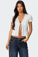 Cotton Lacey Tie Front Top