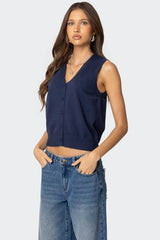 Cam Button Up Knit Vest Top