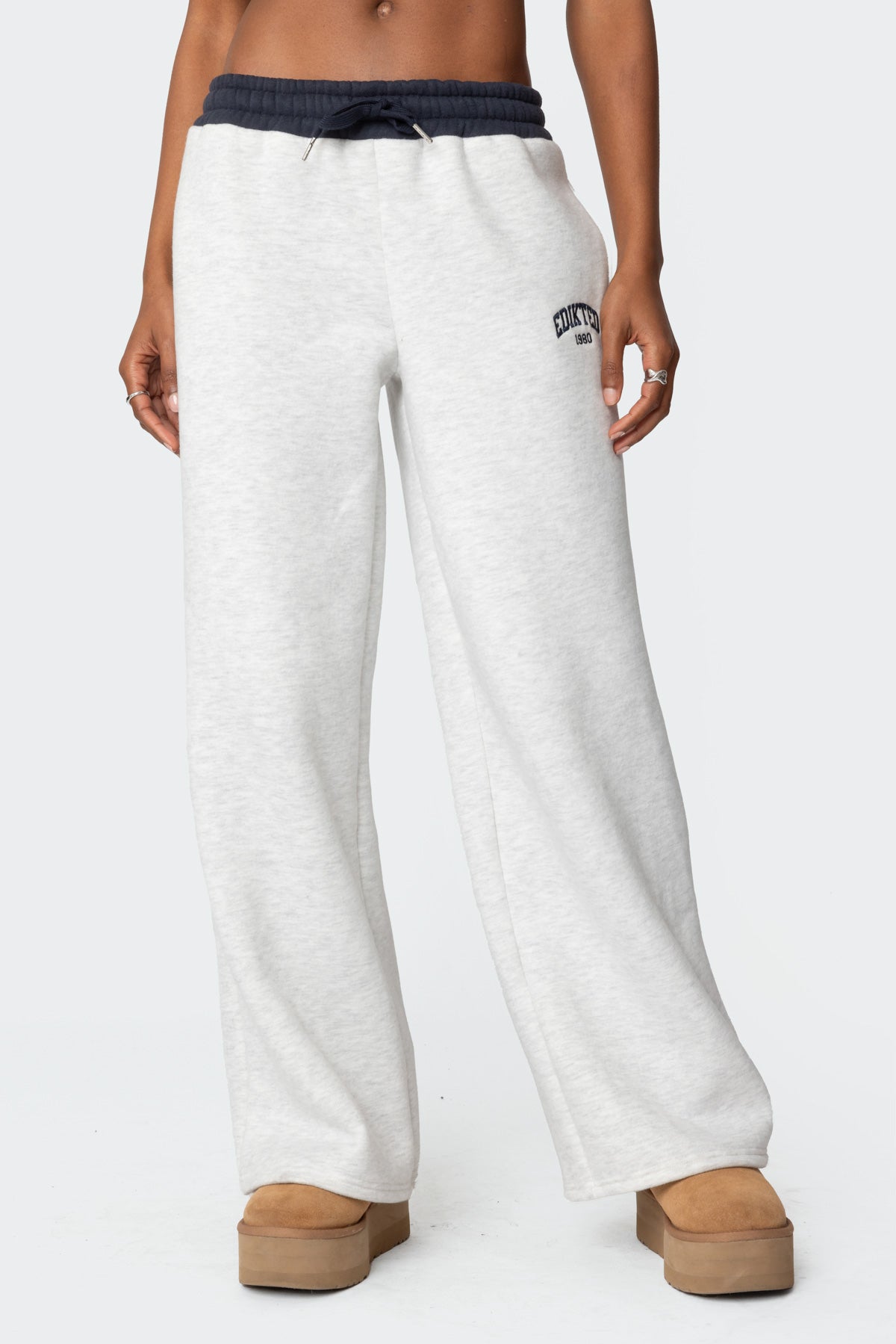 Edikted Contrast Embroidered Sweatpants