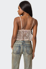 Sheer Sequin Babydoll Tank Top