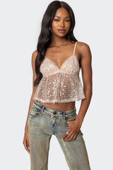 Sheer Sequin Babydoll Tank Top