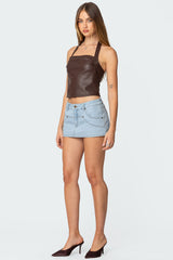 Draped Faux Leather Halter Top