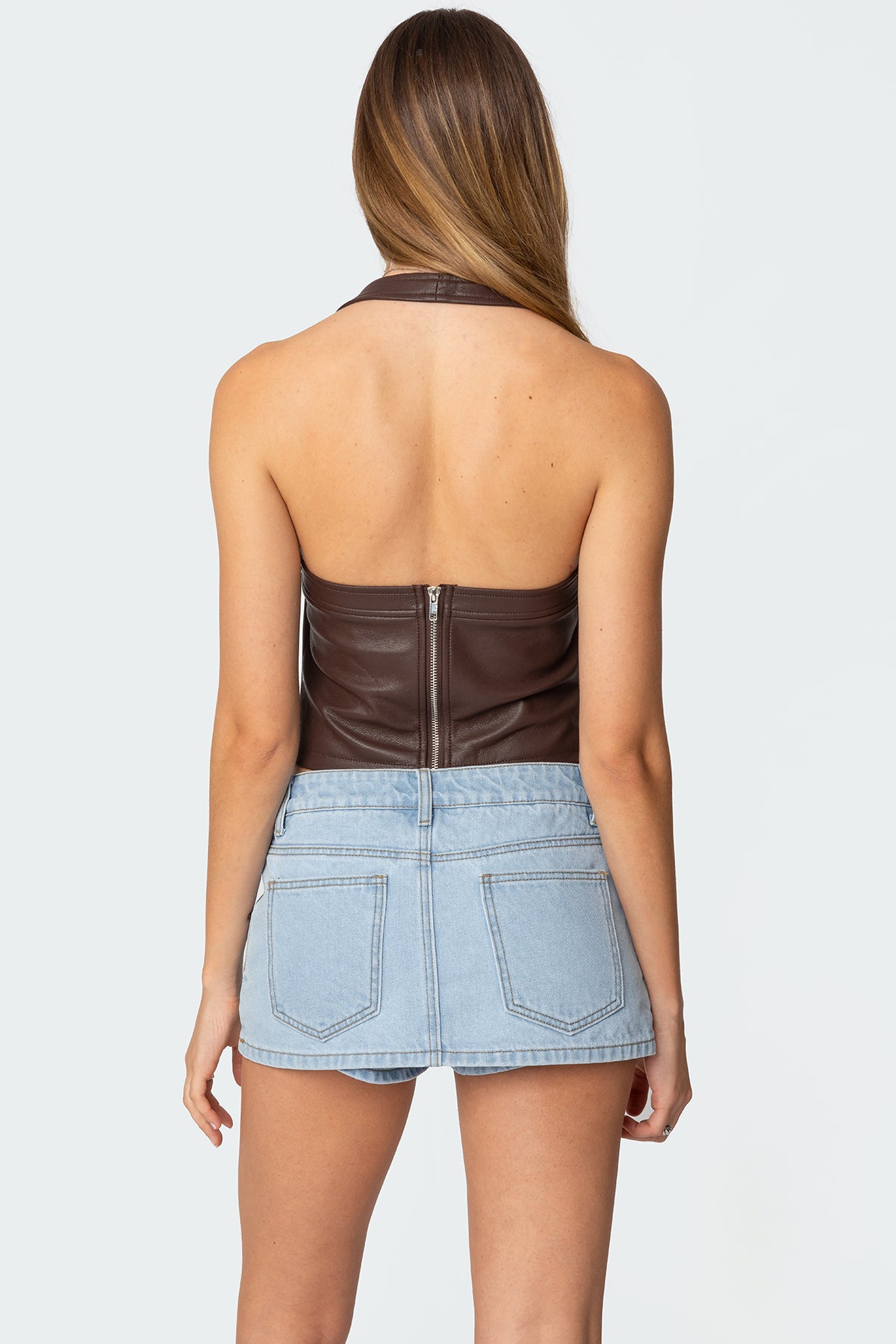 Draped Faux Leather Halter Top