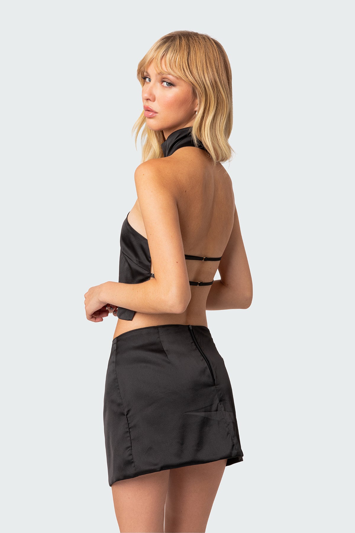 Daina Satin Open-Back Crop Top