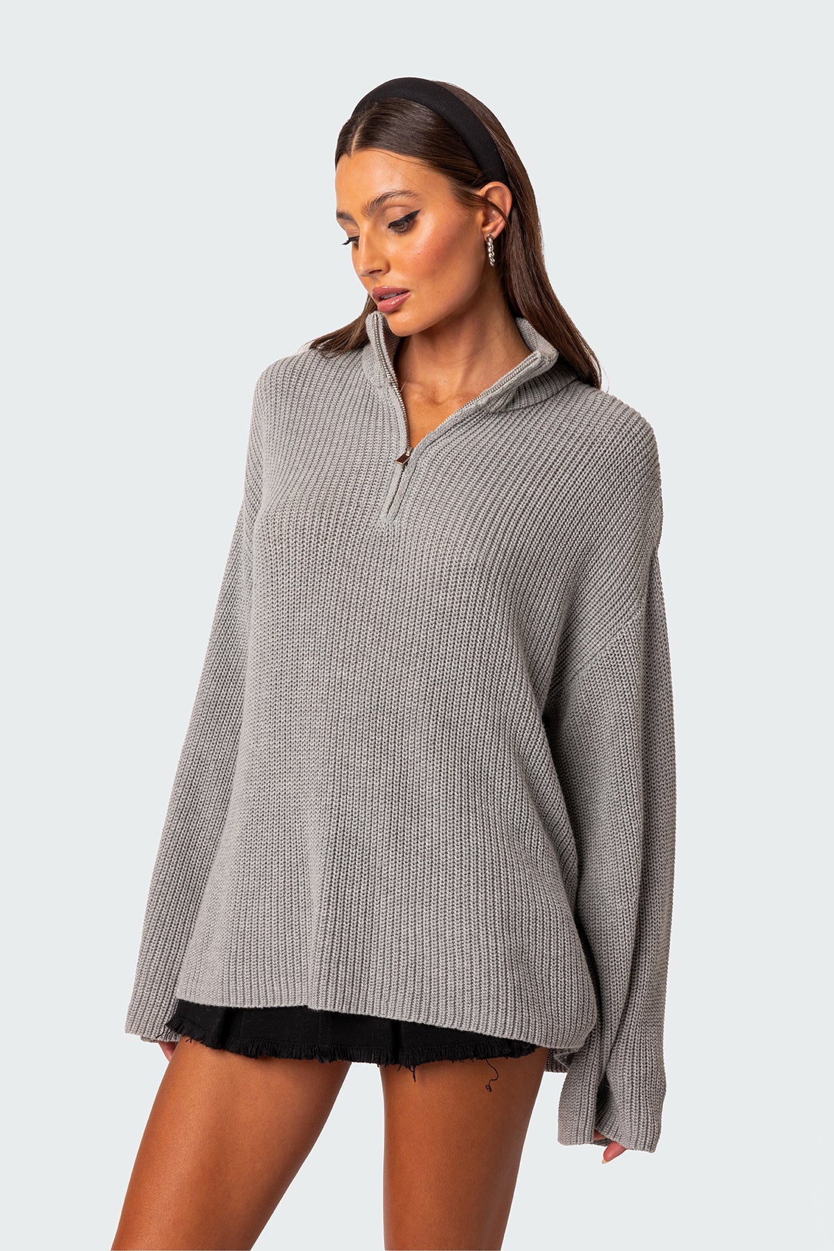 Amour High Neck Oversized Zip Sweater