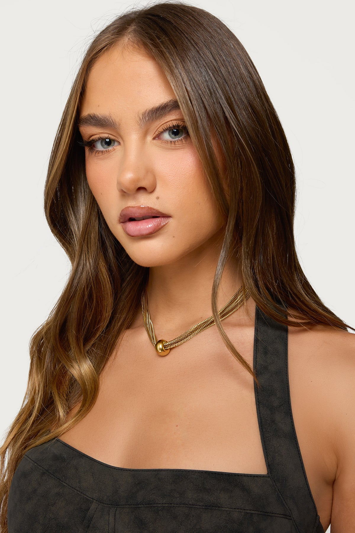 Layered Chain Ball Pendant Necklace