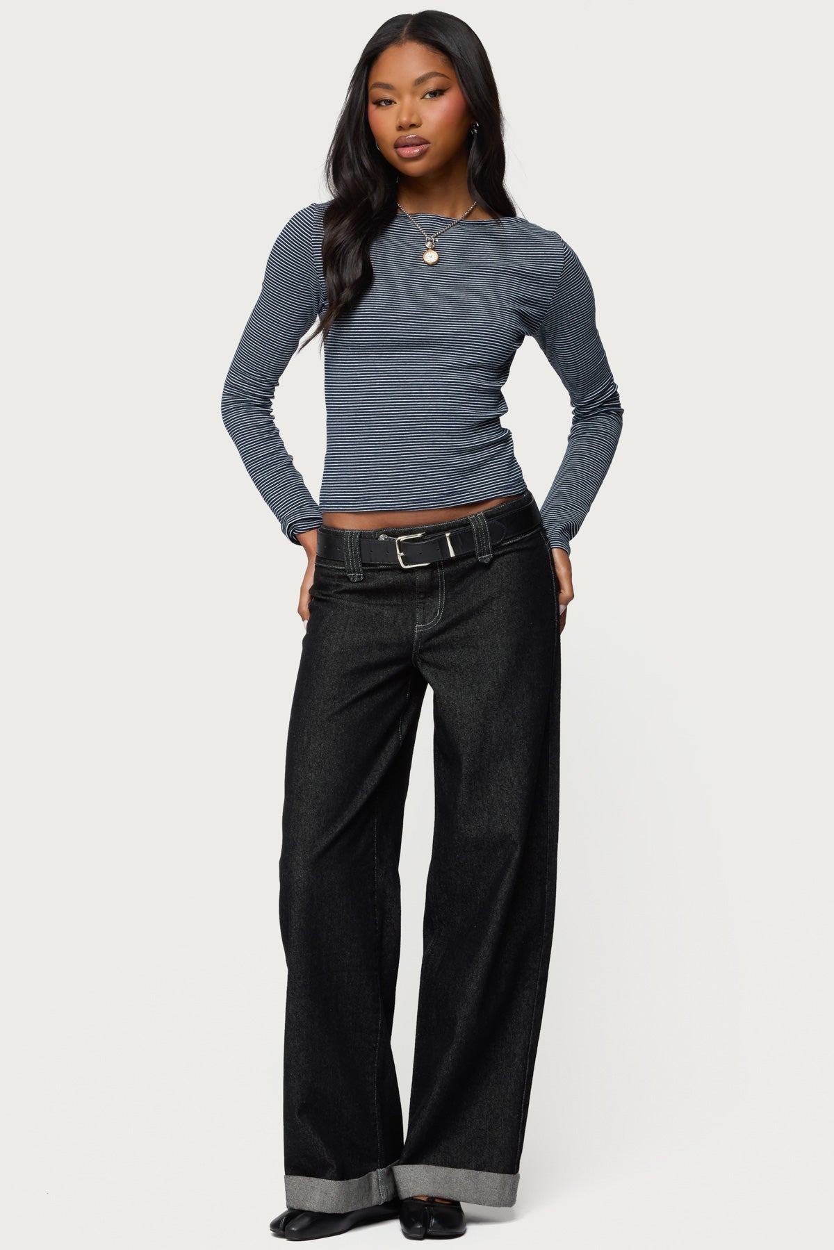 Loria Striped Boat Neck Top