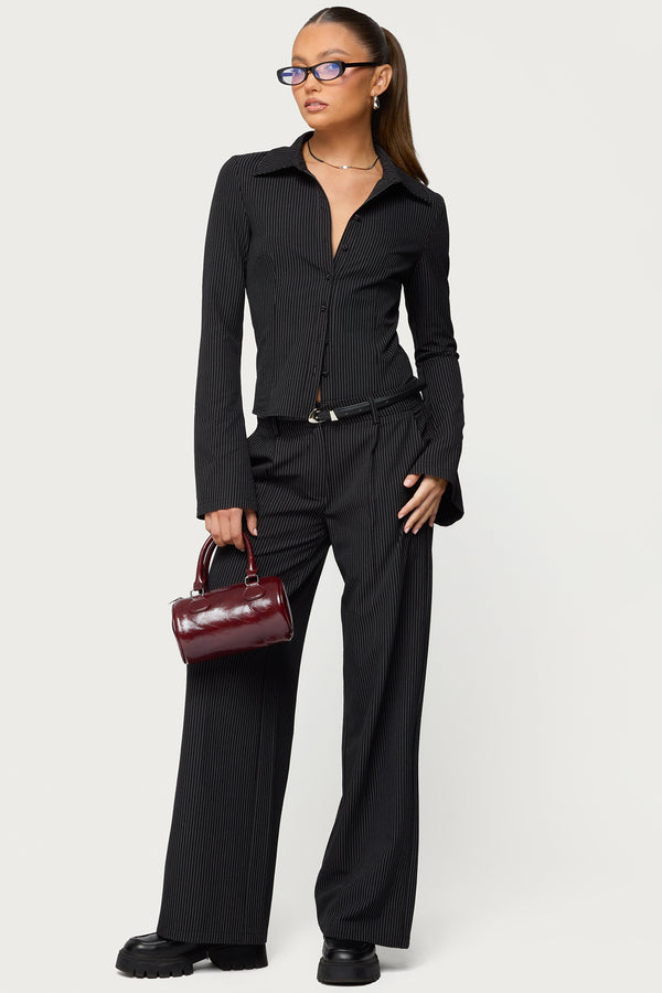 Pinstripe Tailored Straight Leg Pants