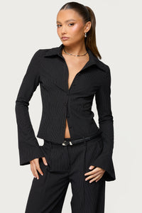 Pinstripe Tailored Button Up Shirt
