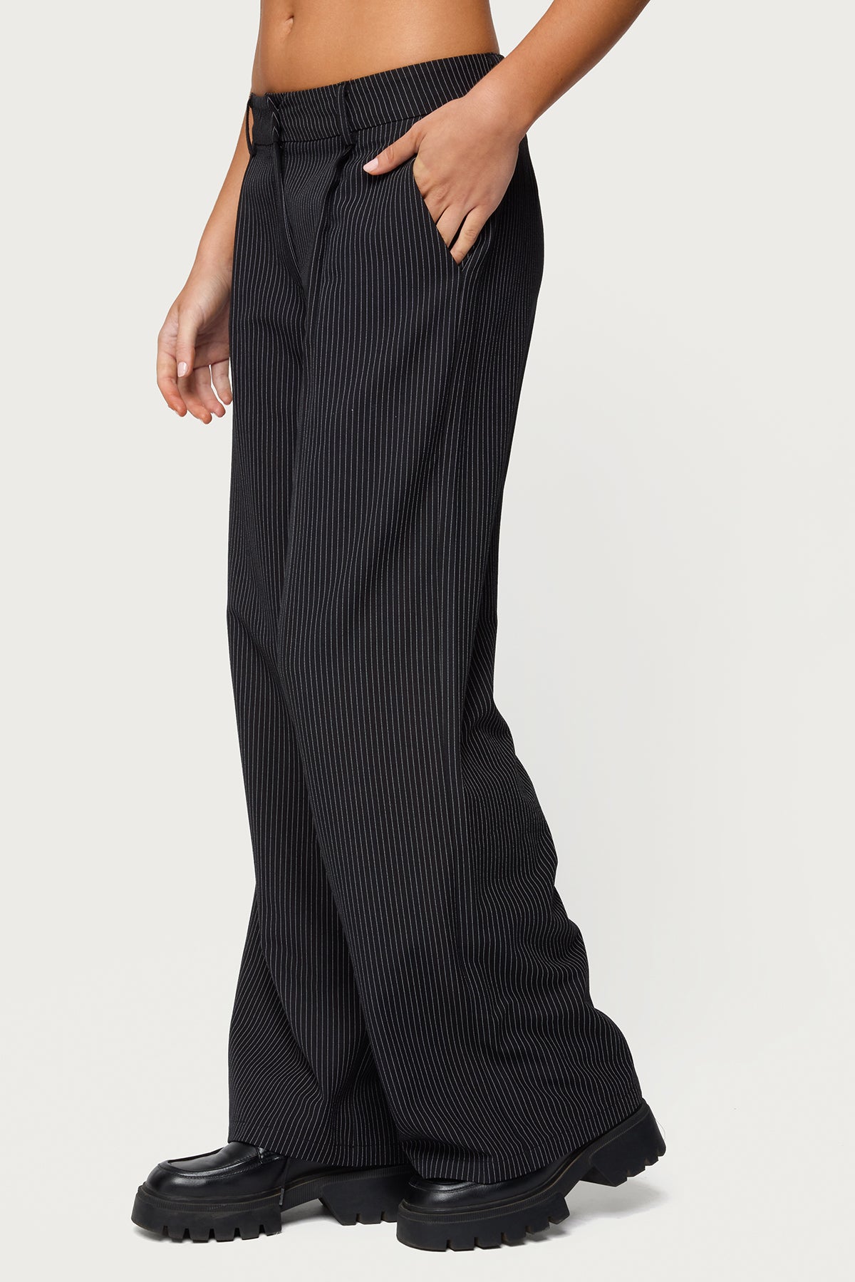 Pinstripe Tailored Straight Leg Pants