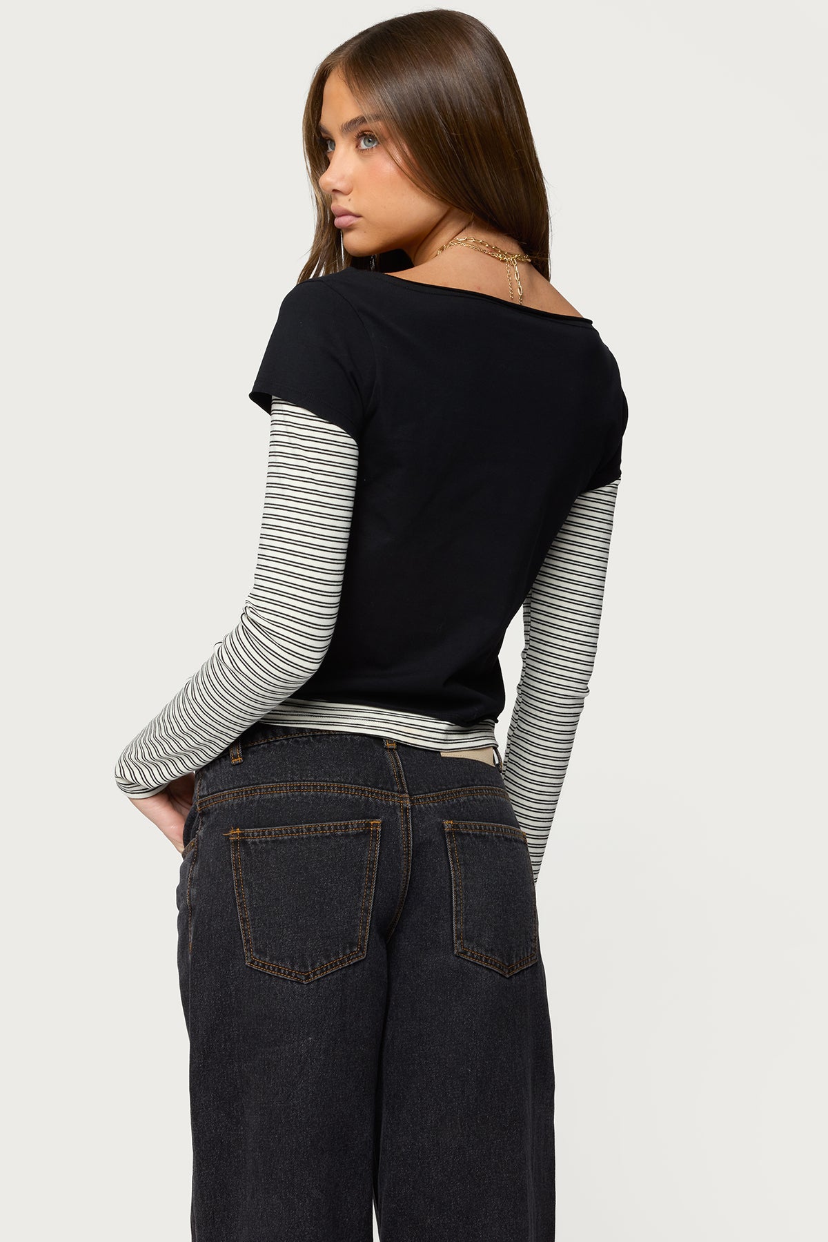 Layered Stripey Long Sleeve T Shirt