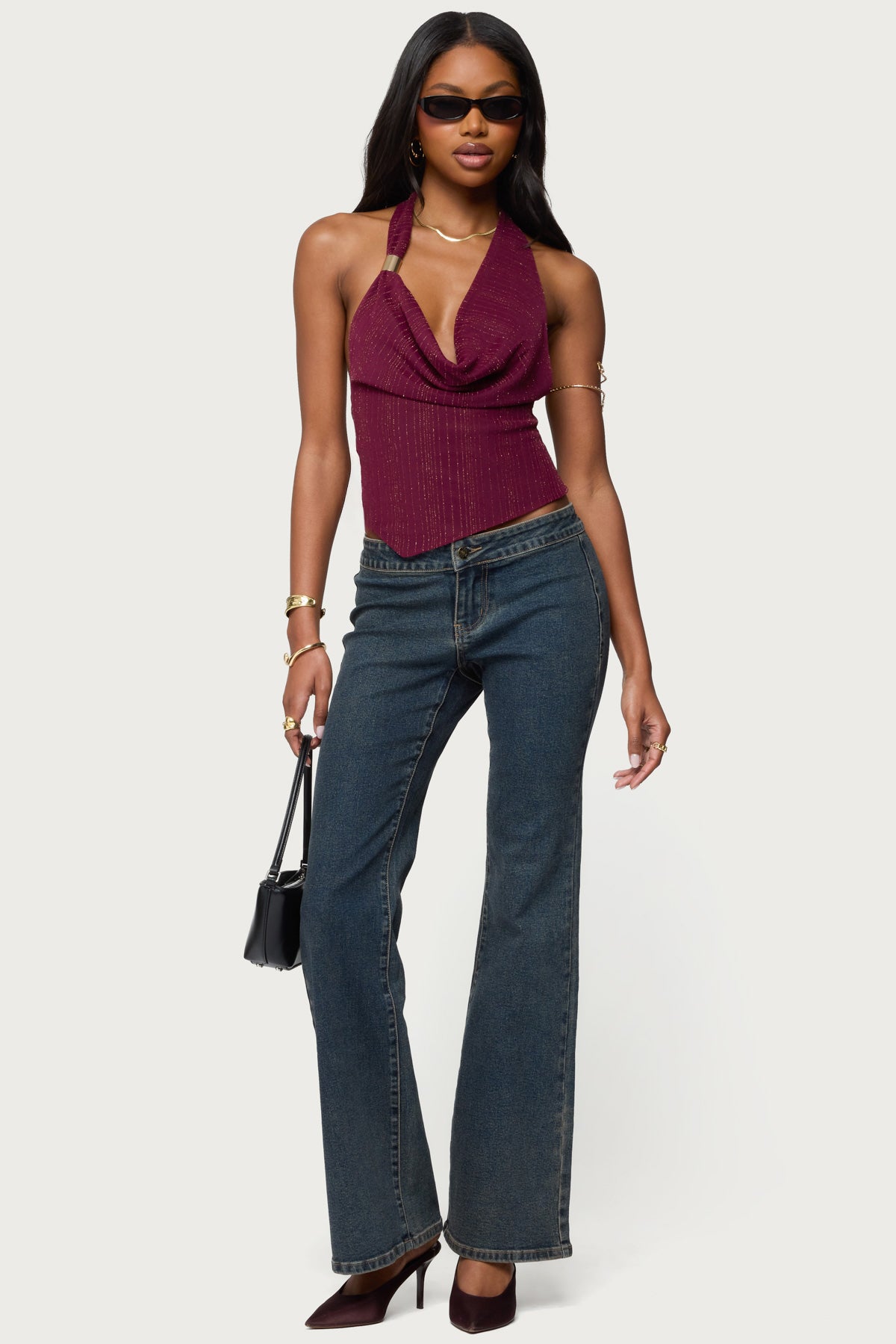 Mimi Asymmetric Textured Mesh Halter Top – edikted