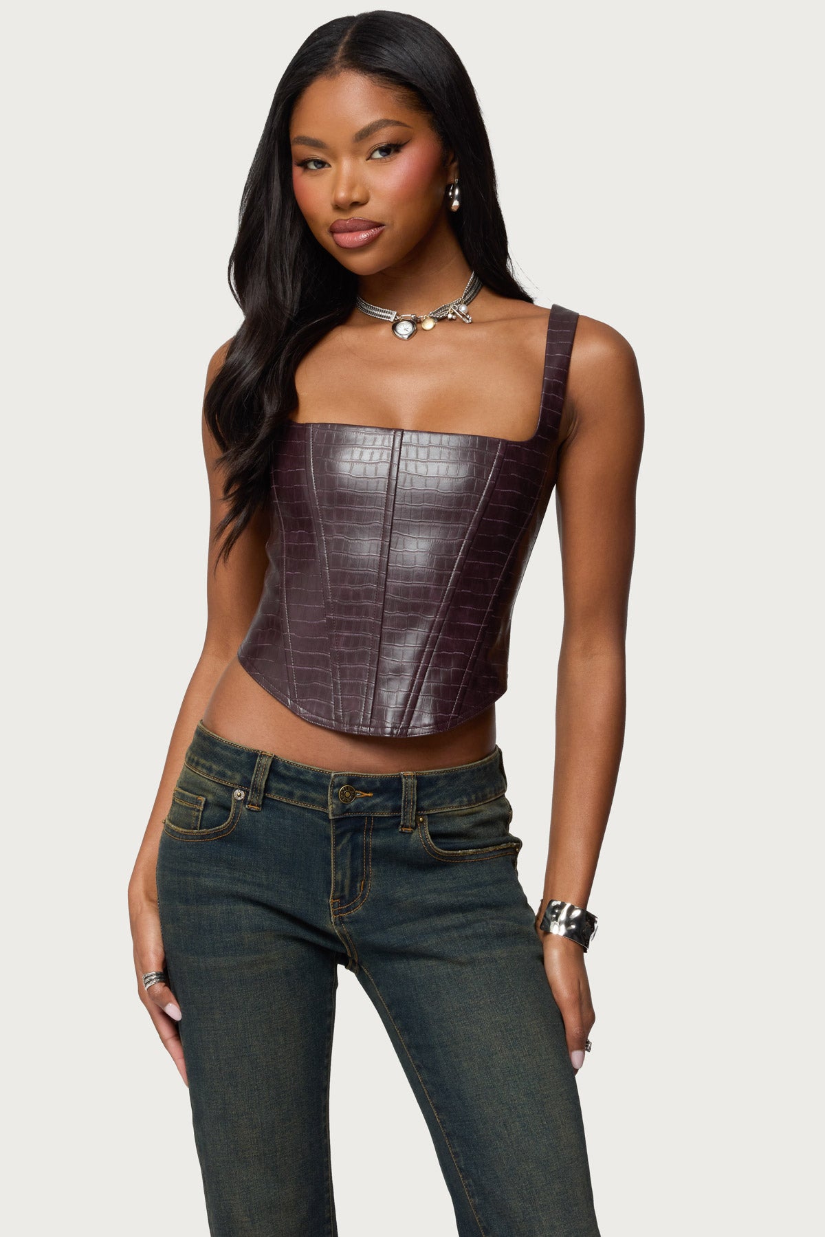 Shana Faux Croc Corset – edikted