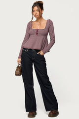 Sare Striped Babydoll Henley Top