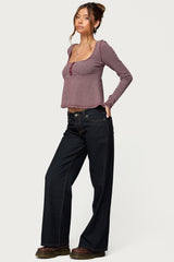 Sare Striped Babydoll Henley Top