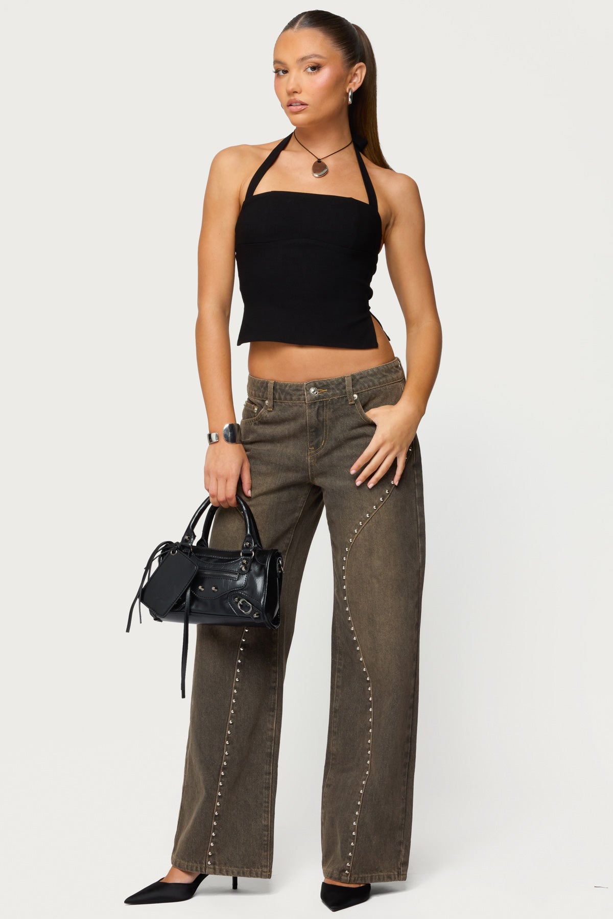 Charliza Stud Low Rise Baggy Jeans