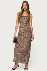 Ayanah Leopard Printed Backless Maxi Dress