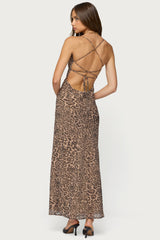 Ayanah Leopard Printed Backless Maxi Dress