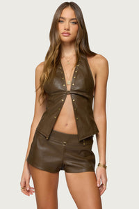 Reese Split Front Faux Leather Top