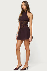 Lizette Sheer Lacey Chiffon Mini Dress