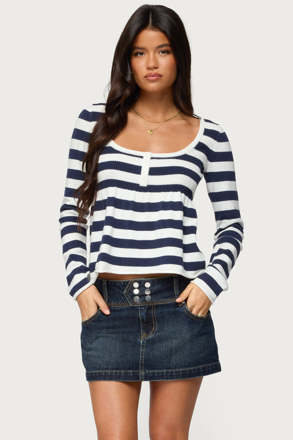 Lockie Striped Knit Babydoll Top