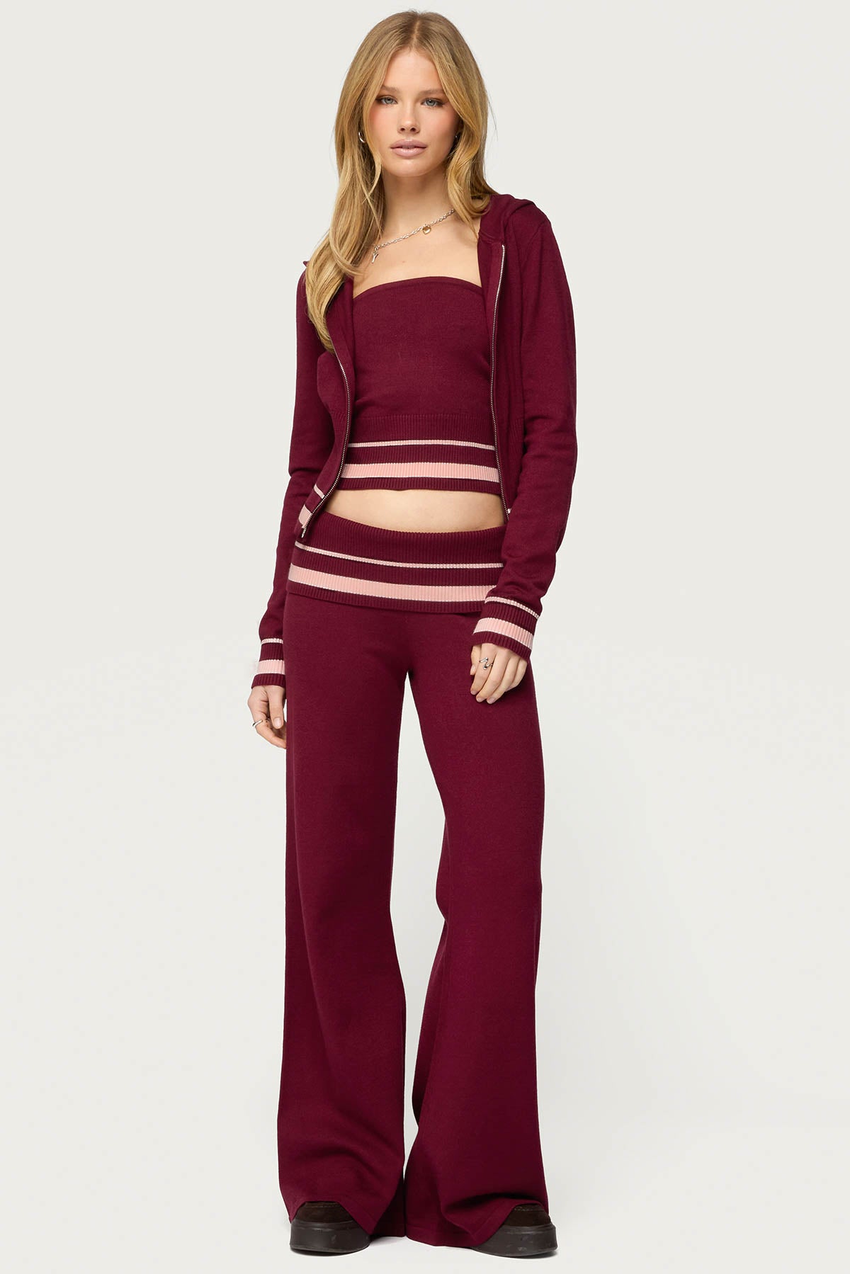 Kaliya Stripey Knit Zip Up Hoodie