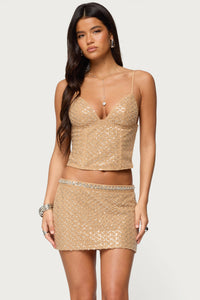 Jenny Beaded Mesh Boned Top