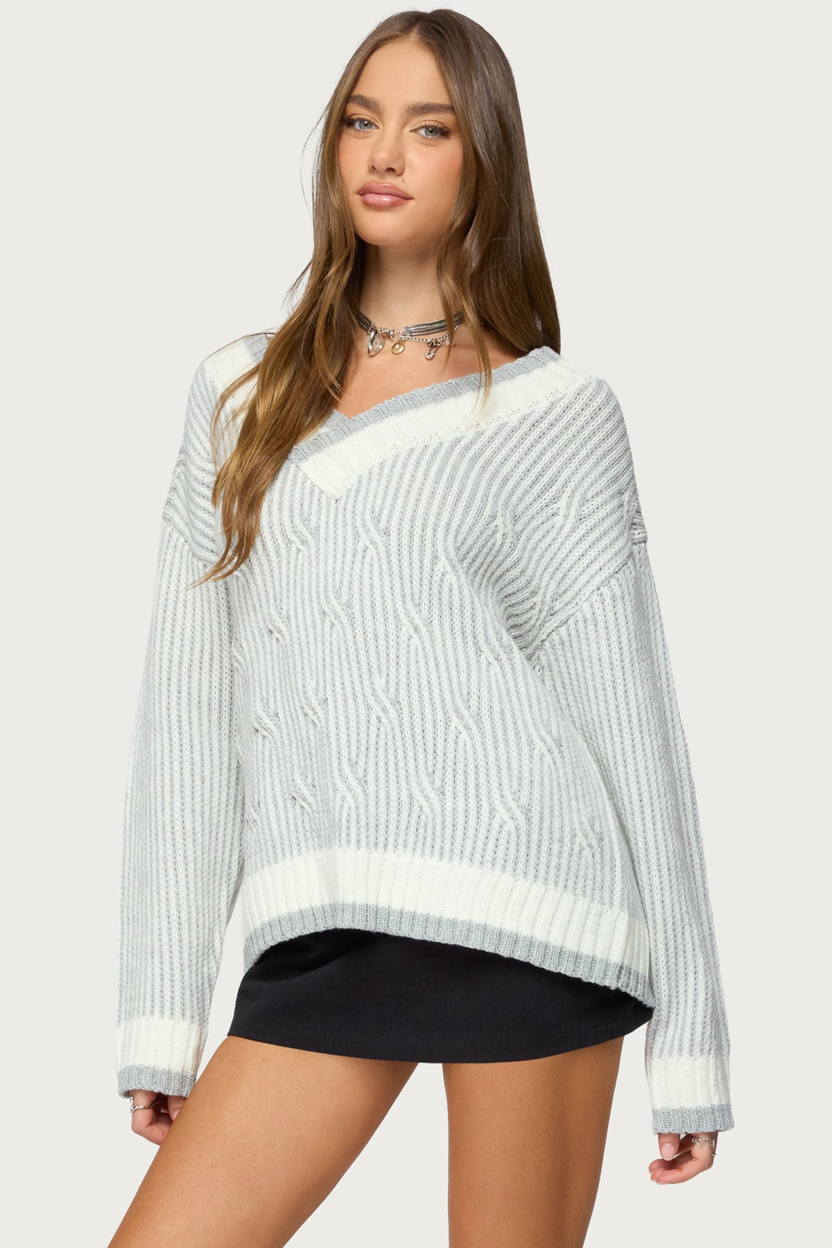 Lila V Neck Cable Knit Sweater