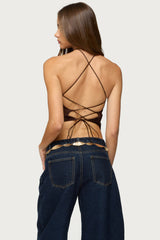 Hara Fringed Crisscross Backless Top
