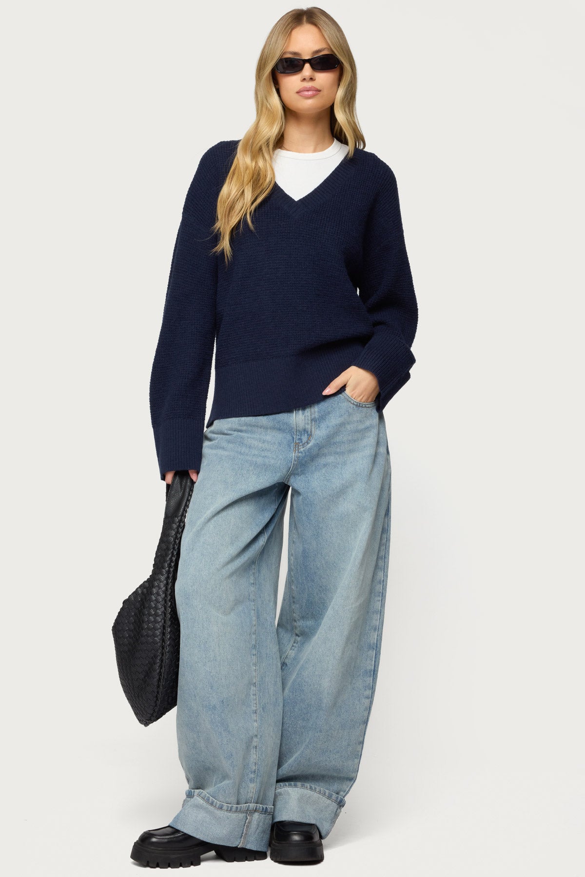 Bluebell Oversized Waffle Knit Sweater – edikted