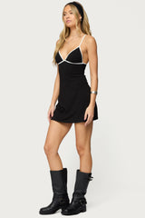 Laurah Contrast V Neck Mini Dress