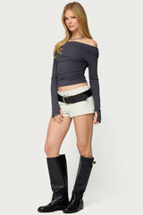 Milane Ruched Off Shoulder Ribbed Top