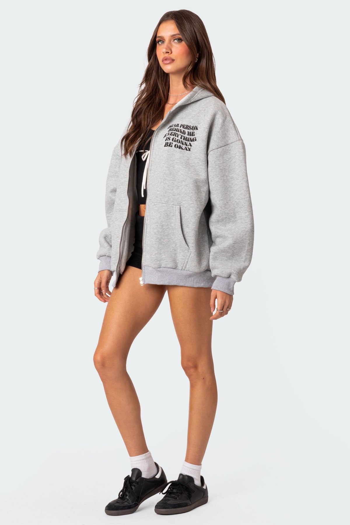 Everything'S Ok Zip Up Oversized Hoodie