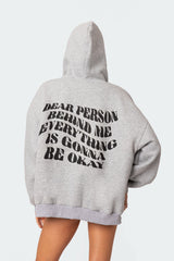 Everything'S Ok Zip Up Oversized Hoodie