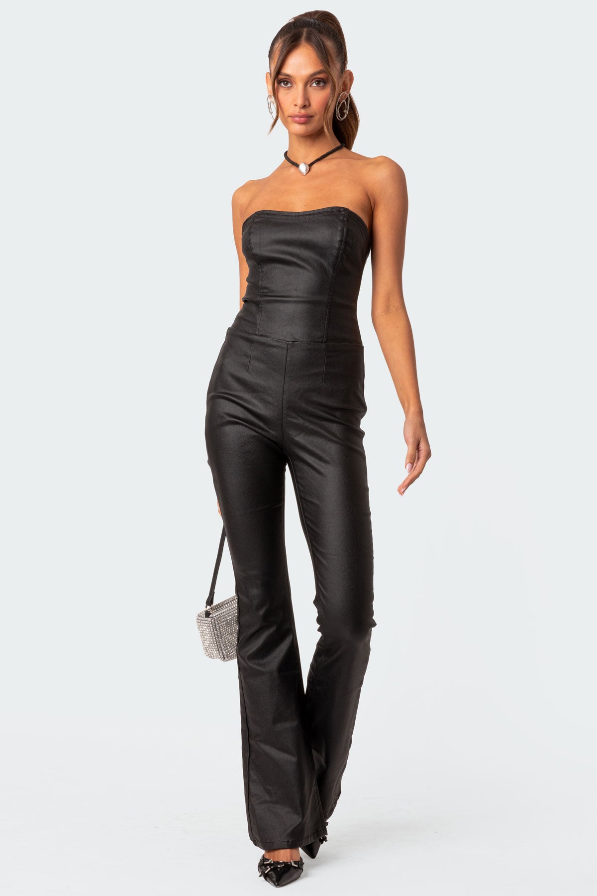 Luna Faux Leather Flared Jumpsuit