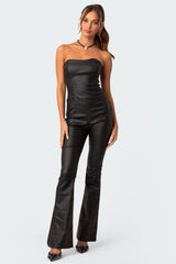 Luna Faux Leather Flared Jumpsuit