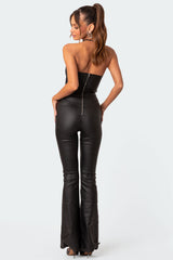 Luna Faux Leather Flared Jumpsuit