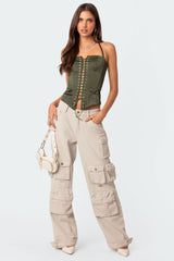 Ola Satin Lace Up Corset