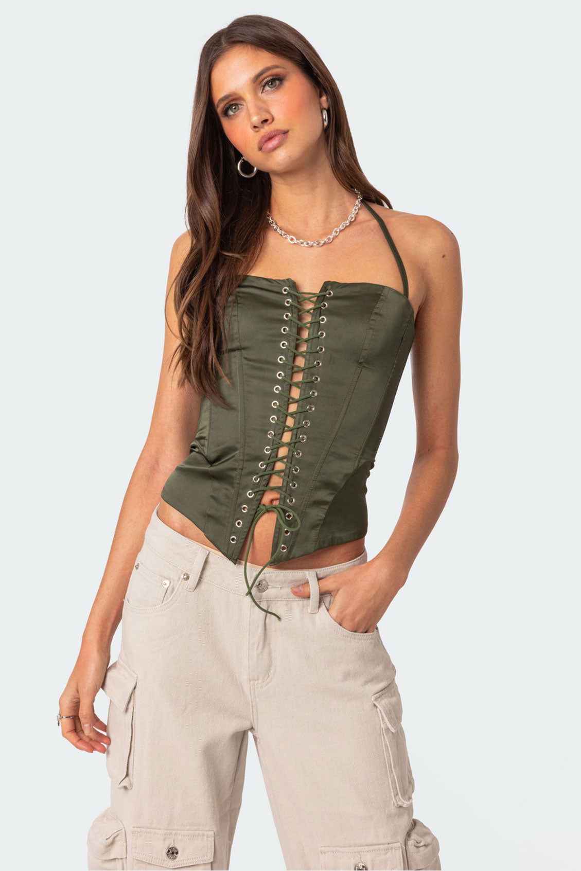 Ola Satin Lace Up Corset