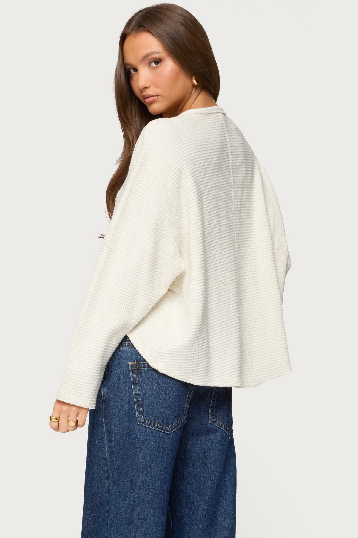 Alisia Oversized Waffle Henley Top