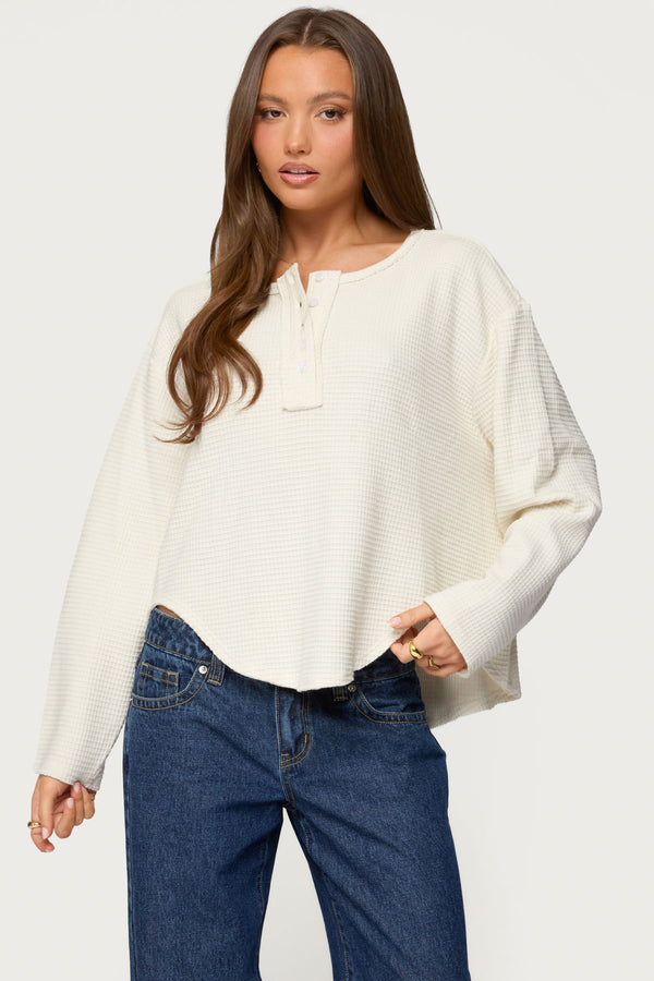 Alisia Oversized Waffle Henley Top