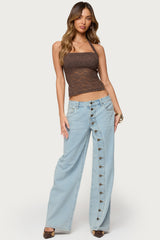 Zolah Lace Straight Neck Halter Top