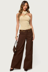 Nalia Gathered Ring Glitter Knit Top