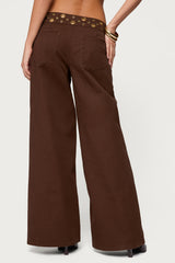 Mixed Grommet Low Rise Wide Leg Jeans