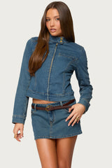 Josiee Stretchy Denim Moto Jacket